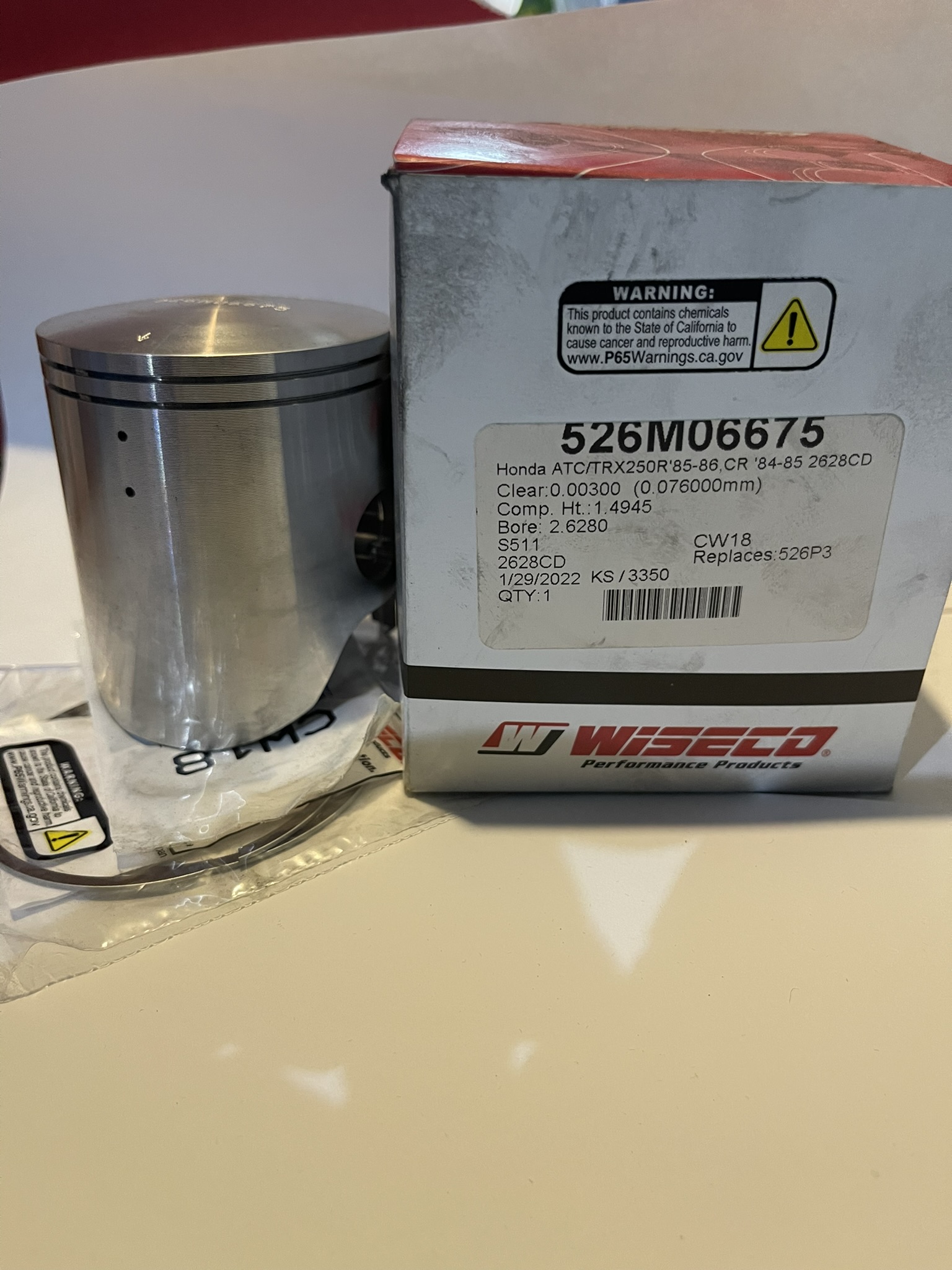 Wiseco 526M06675 Piston Kit for Honda ATC250R / TRX250R / CR250R – 66.75mm